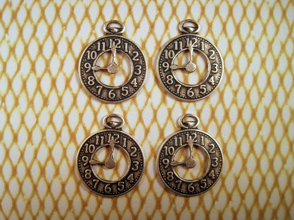 Oxidized Silver Clock Charm Stampings (4) - SOSG5168
