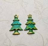 Small Verdigris Patina Christmas Tree Stampings With Hole (2) - VPEF2541