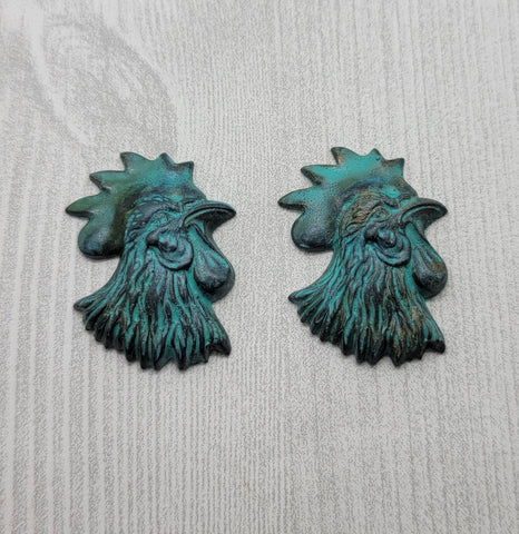 Brass Rooster Head Stampings x 2 - 9549FFA