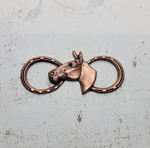 Large Oxidized Copper Horse And Horseshoe Stamping x 1 - 5023COS