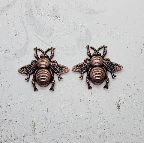 Small Oxidized Copper Bee Stampings x 2 - 8987COFFA
