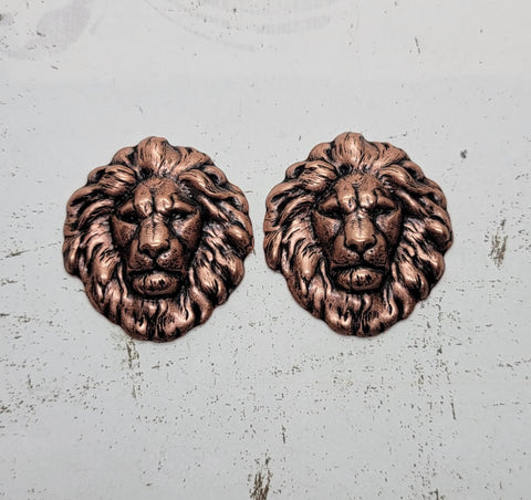 Oxidized Copper Lion Head Stampings x 2 - 7857COSG