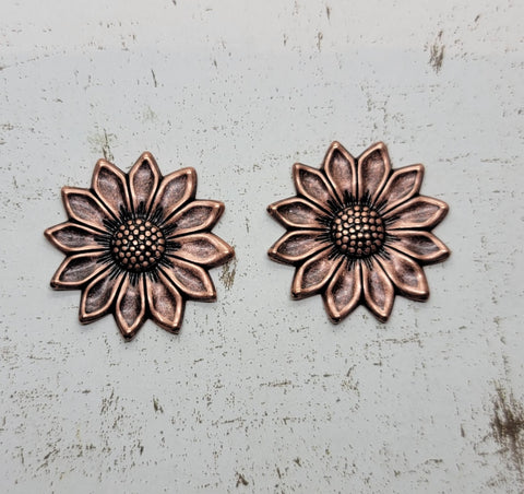Oxidized Copper Sunflower Stampings x 2 - 8701COS