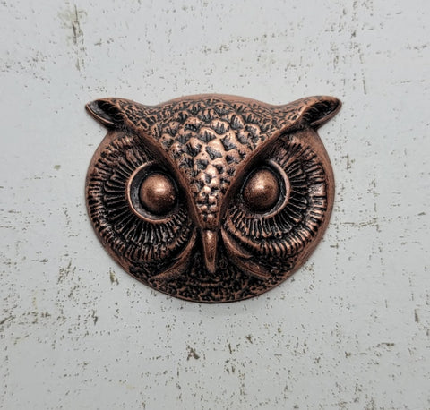 Large Oxidized Copper Owl Head Stamping x 1 - 1473COFF