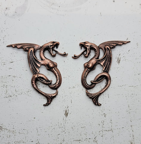Oxidized Copper Dragon Serpent Stampings x 2 - 8504COFFA-8506COFFA