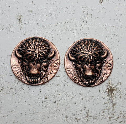Oxidized Copper Buffalo Head Stampings x 2 - 0836COFF