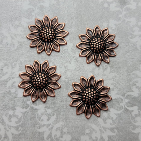 Small Oxidized Copper Sunflower Stampings x 4 - COS0884