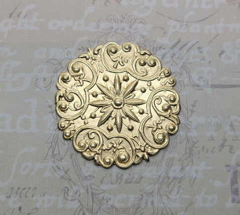 Large Ornate Brass Round Embellishment Findings x 1 - 5154NPRAT