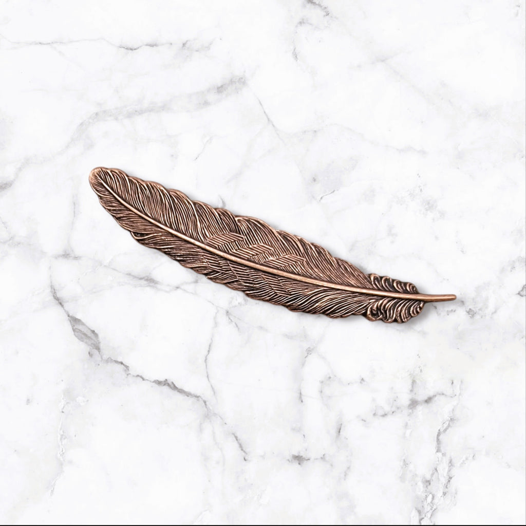 Large Oxidized Copper Feather Stamping - 2997COS