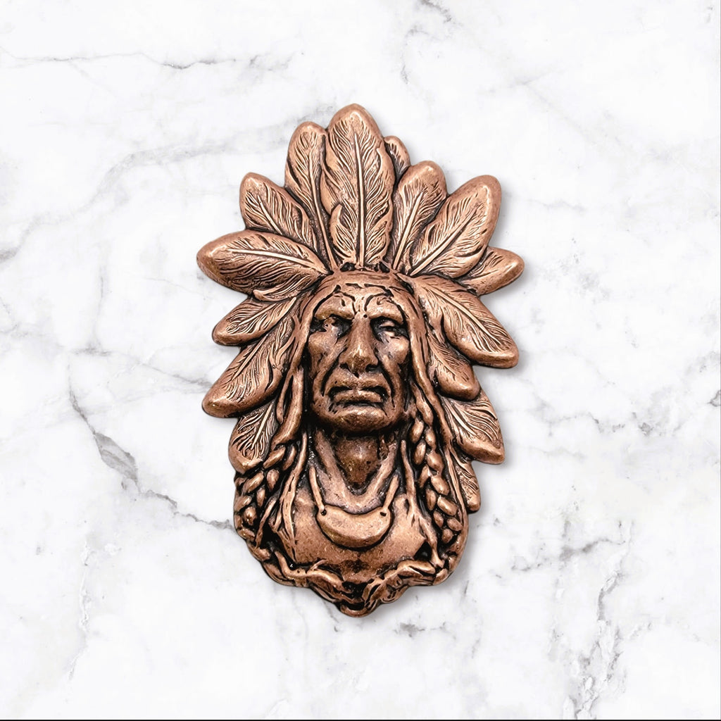 X Large Oxidized Copper Indian Chief Stamping - 3879CORAT