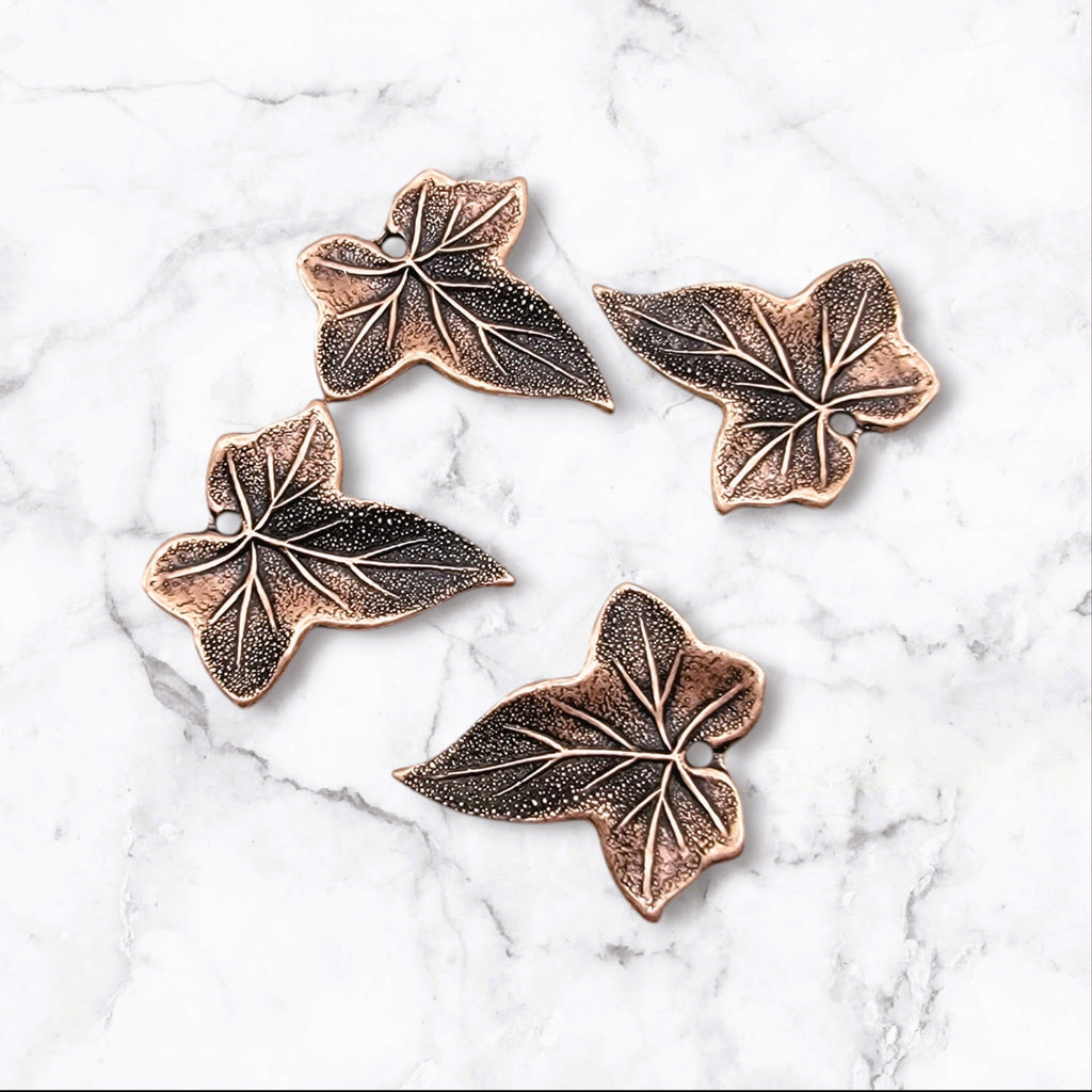 Small Oxidized copper Ivy Leaf Stampings With Hole x 4 - 6669HCORAT