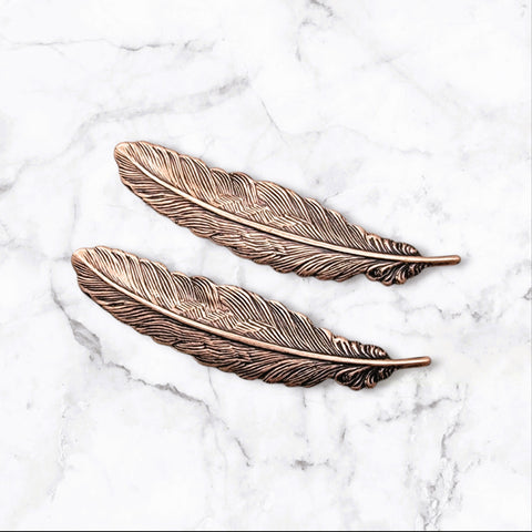 Small Oxidized Copper Feather Stampings x 2 - 2998COS