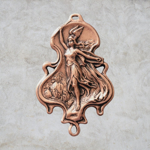 Large Oxidized Copper Valkyrie Warrior Goddess Stamping x 1 - 6904RCOSG