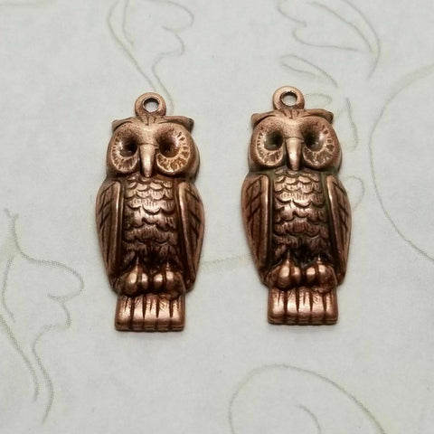Small Brass Owl Charms x 2 - 0093-1FF.