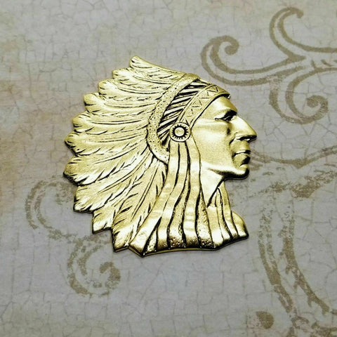 Large Brass Indian Chief Stamping x 1 - 0338GB.