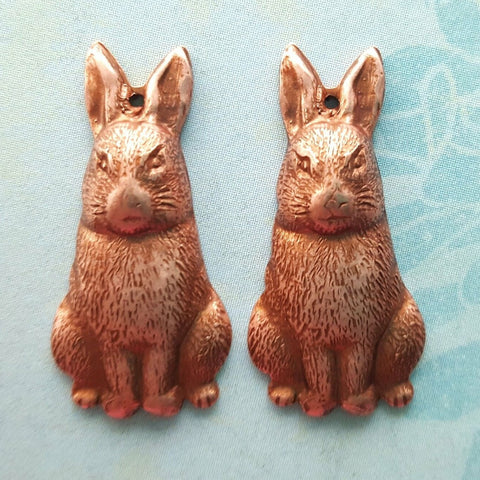 Small Brass Bunny Rabbit Charms x 2 - 07031GB.
