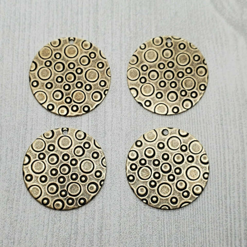 Brass Round Circle Patterned Charms x 4 - 08219GB.