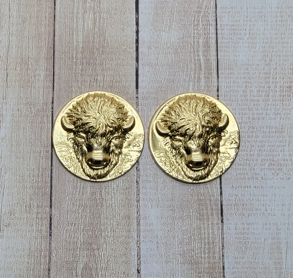 Brass Buffalo Head Stampings x 2 - 0836FF.