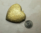 XLarge Brass Ornate Etched Heart Locket x 1 - 090G.