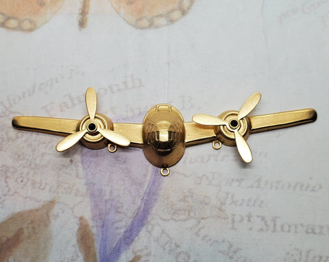 Large Brass Airplane With Spinning Propellers Finding x 1 - 1189RAT.