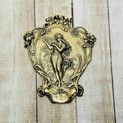 Large Brass Angel With Harp Flowers Dragonfly Stamping x 1 - 1325FF.