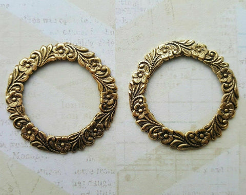 Brass Floral Wreath Stampings x 2 - 139RAT.