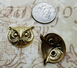 Small Brass Owl Head Stamping x 2 - 1474FF.