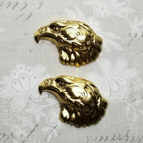 Brass Eagle Bird Head Stampings x 2 - 1722FFA.