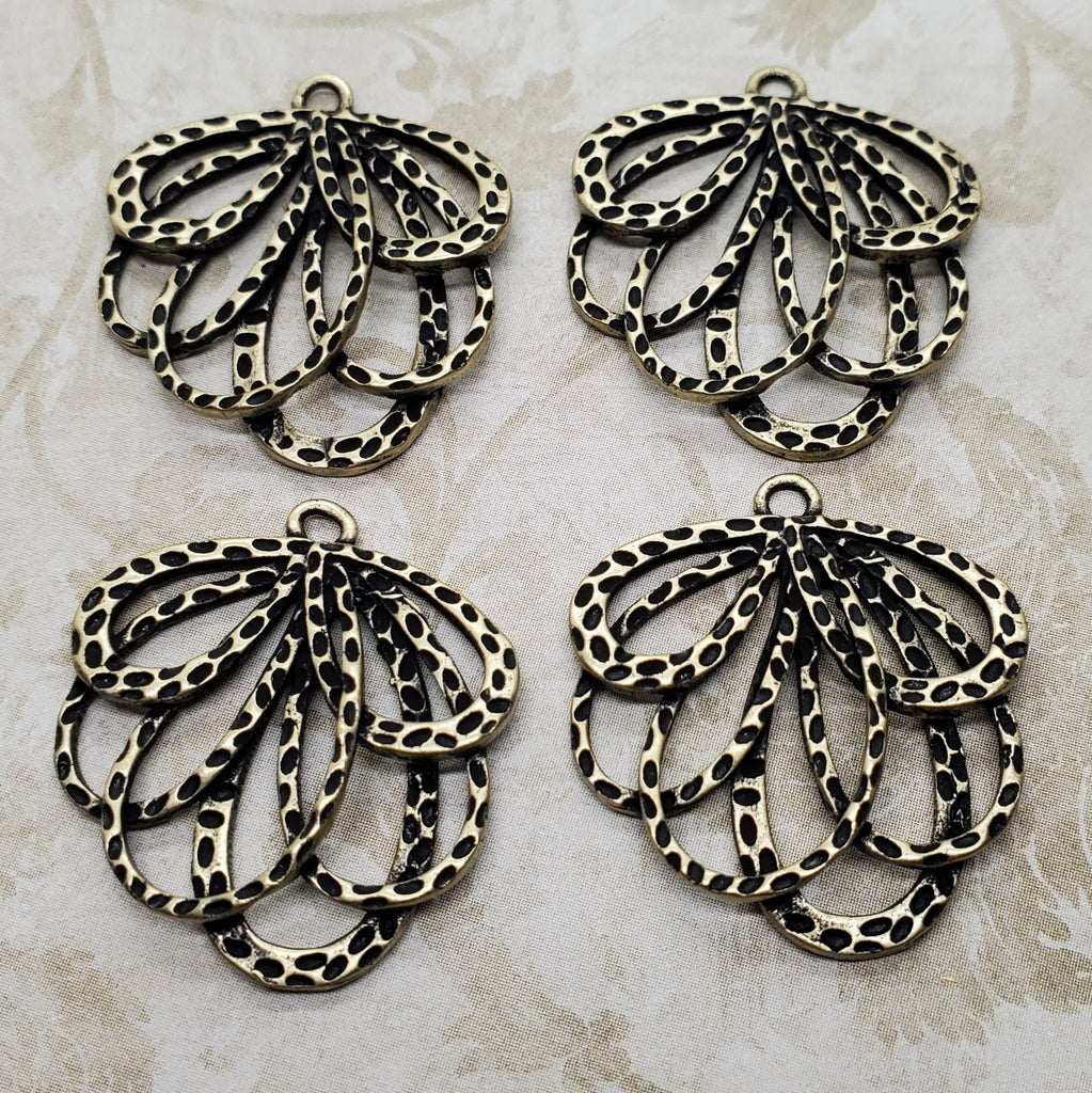 Oxidized Brass Ornate Layered Flower Charms (4) - BOG087