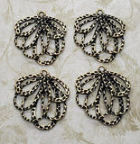 Oxidized Brass Ornate Layered Flower Charms (4) - BOG087