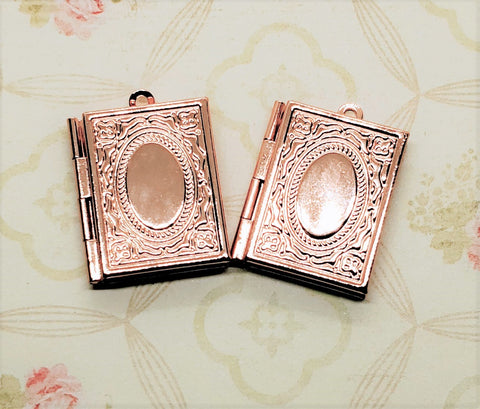 Shiny Rose Gold Book Lockets (2) - PRGG081