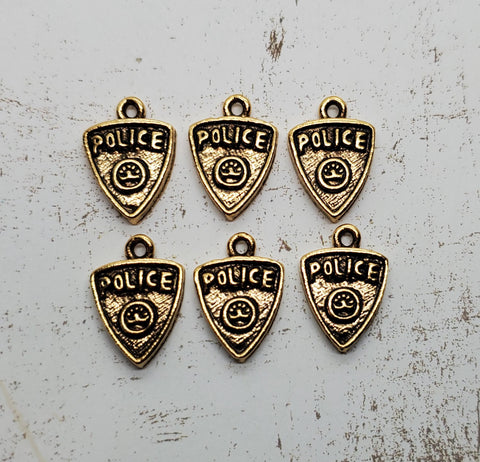 Gold Ox Police Badge Charms (6) - L1246