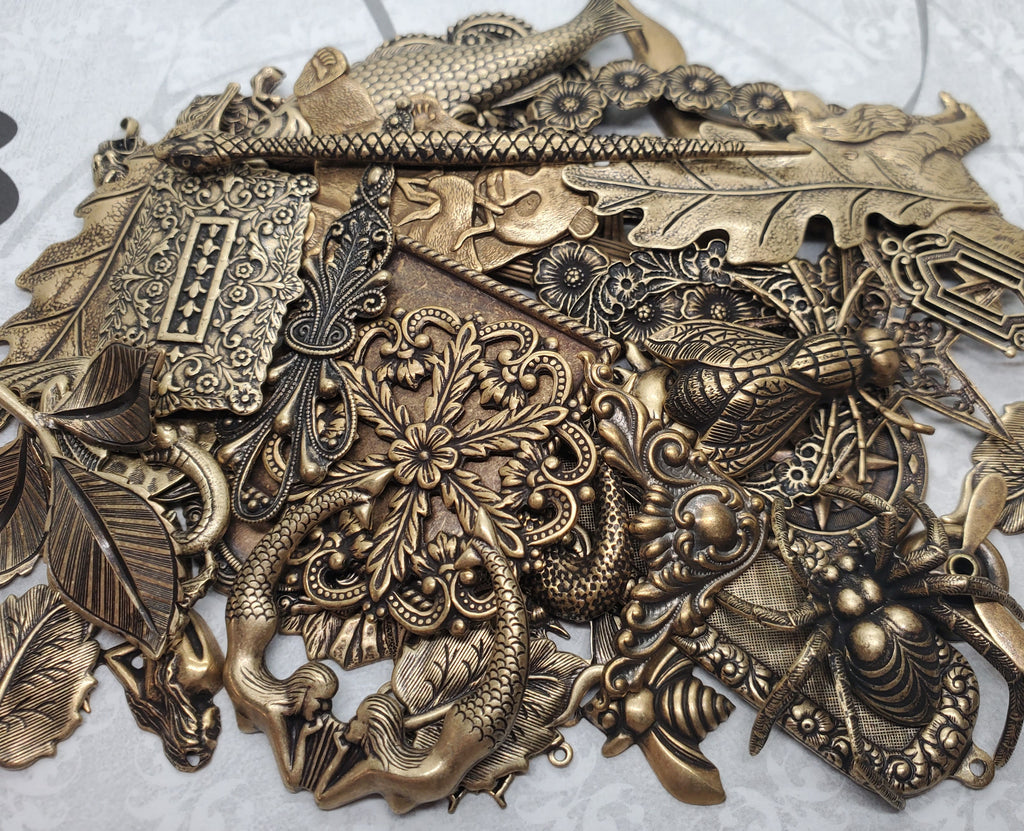 Great Value - Bulk 1/4 Pound Of Brass Ox Stampings And Charms - ML03