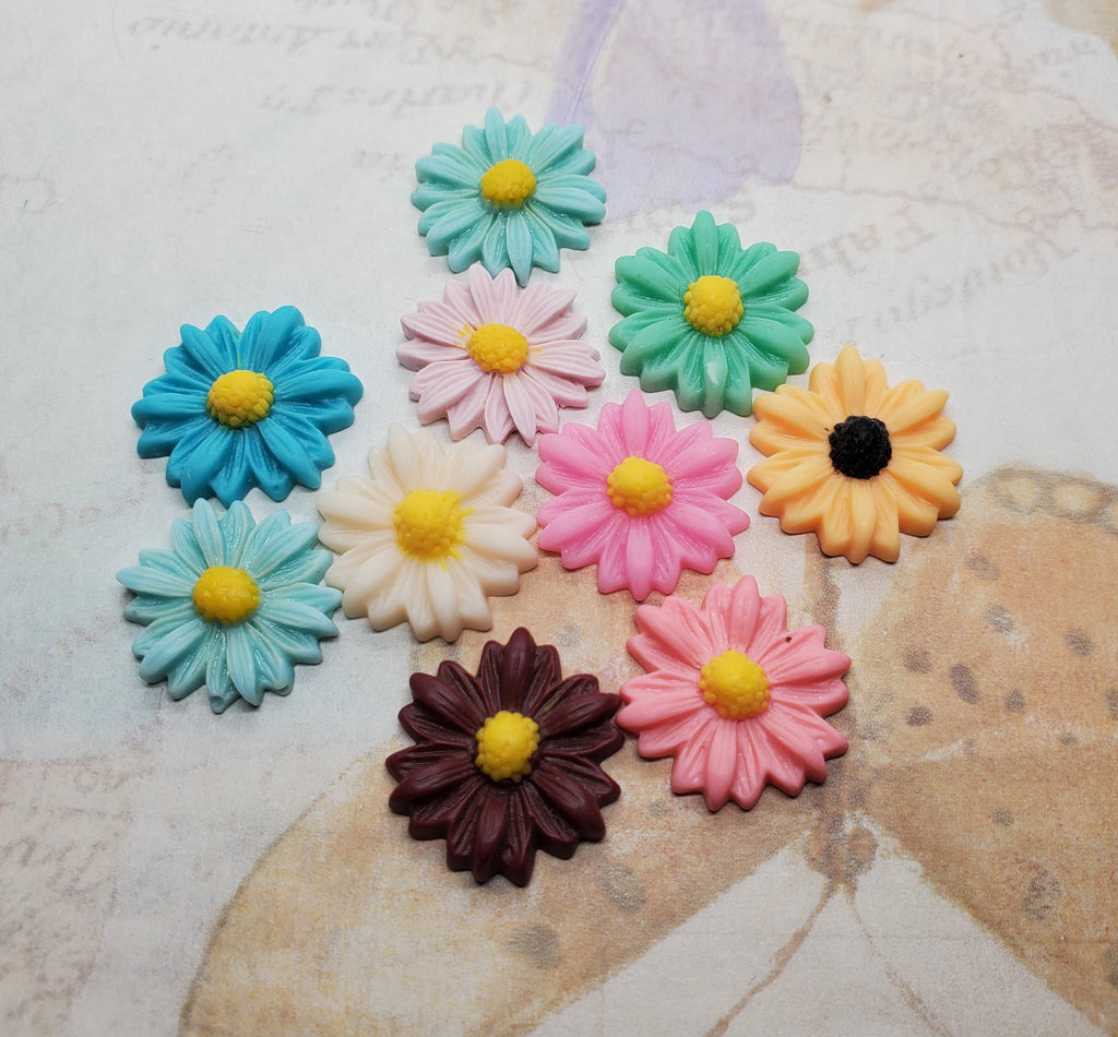 22mm Resin Daisy Flower Cabochons (10) - L1255 Jewelry Finding