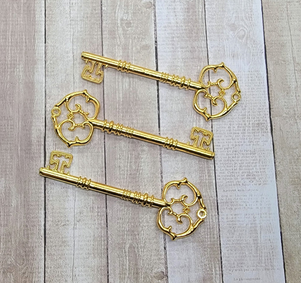 Large Gold Key Charms (3) - L1272