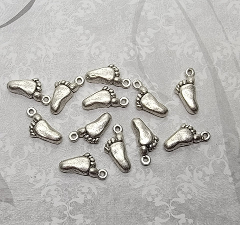 Antique Silver Dimensional Baby Feet Charms (12) - L1283