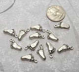 Antique Silver Dimensional Baby Feet Charms (12) - L1283