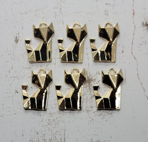 Gold Origami Fox Charms (6) - L1308