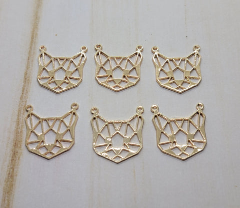 Large Gold Origami Cat Head Charms (6) - L1307