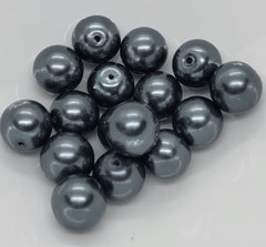 12mm Steel Blue Glass Pearls (16) - L1326