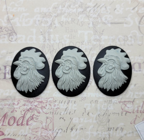 40x30mm Rooster Cameos (3) - L1376