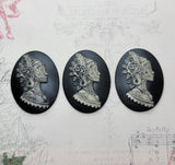 Antiqued 40x30mm Flapper Girl Zombie Cameos (3) - ANTBLKL912 Jewelry Finding