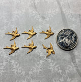 Small Raw Brass Bird Charms (6) - GB5704R