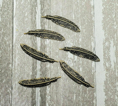 X-small Brass Feather Stampings x 6 - 263RAT.