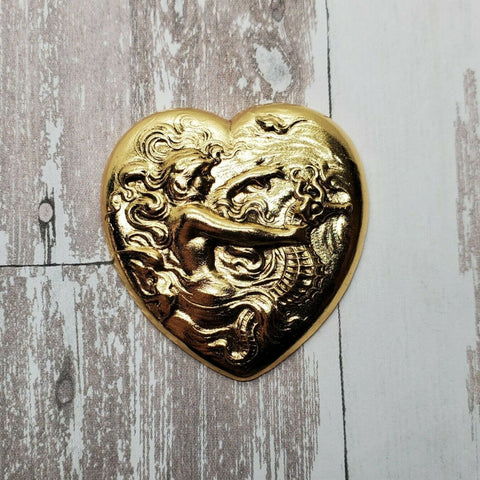 Brass Mermaid Seahorse Heart Stamping x 1 - 2858FFA.