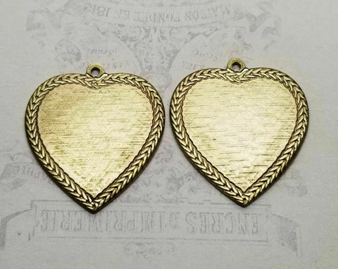 Large Brass Ornate Heart Charm Findings x 2 - 2916S.