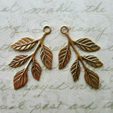 Small Brass Leafy Branch Charms x 2 - 3150S.