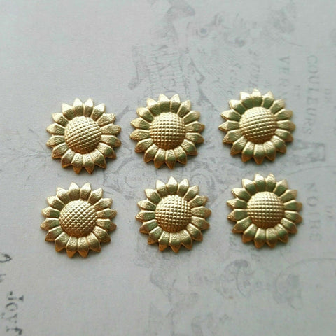 Small Brass Sunflower Stampings x 6 - 3248RAT.