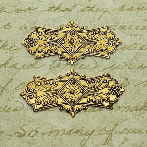 Brass Ornate Bar Stampings x 2 - 3565-1FF.