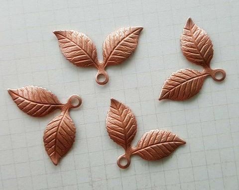 Brass double Leaf Charms x 4 - 3739S.